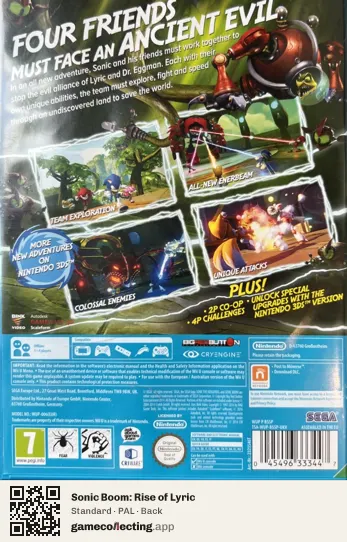 Sonic Boom: Rise of Lyric Nintendo Wii U, PAL box back