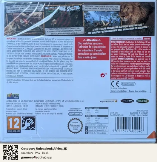 Outdoors Unleashed: Africa 3D Nintendo 3DS, PAL box back