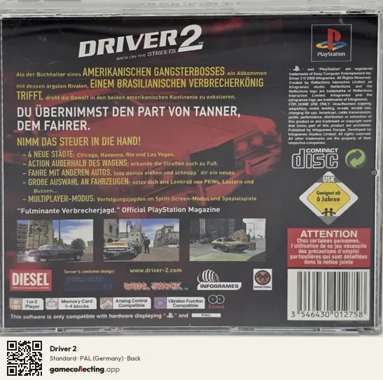 Driver 2 PlayStation, Germany box back