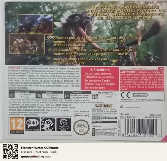 Monster Hunter 4 Ultimate Nintendo 3DS, France box back