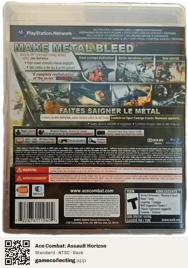 Ace Combat: Assault Horizon PlayStation 3, NTSC box back