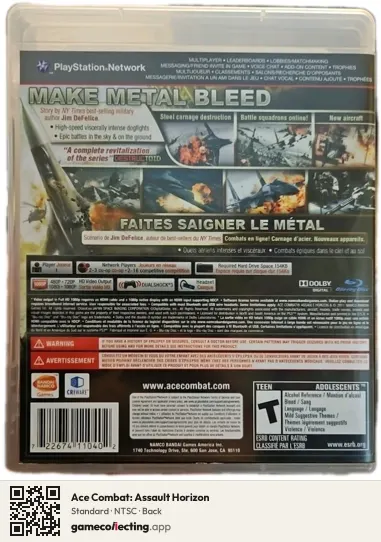 Ace Combat: Assault Horizon PlayStation 3, NTSC box back