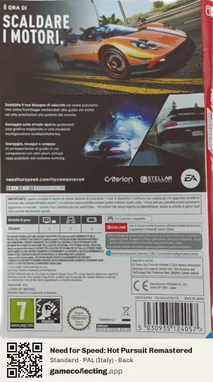 Need for Speed: Hot Pursuit Remastered Nintendo Switch, Italy box back