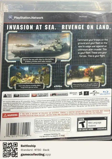 Battleship PlayStation 3, NTSC box back