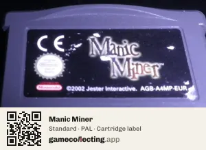 Manic Miner Game Boy Advance, PAL cartridge label