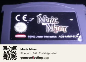 Manic Miner Game Boy Advance, PAL cartridge label