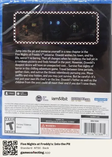 Five Nights at Freddy's: Into the Pit PlayStation 5, NTSC box back