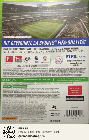 FIFA 19 Xbox 360, Germany box back