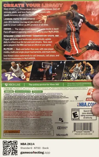 NBA 2K14 Xbox 360, NTSC box back
