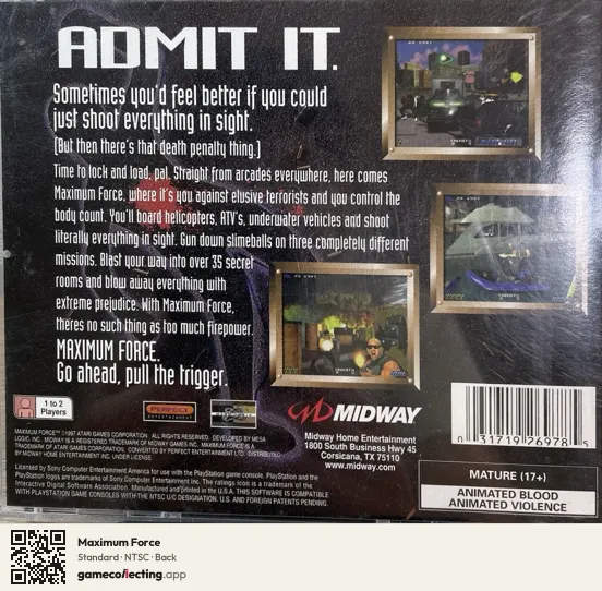 Maximum Force PlayStation, NTSC box back