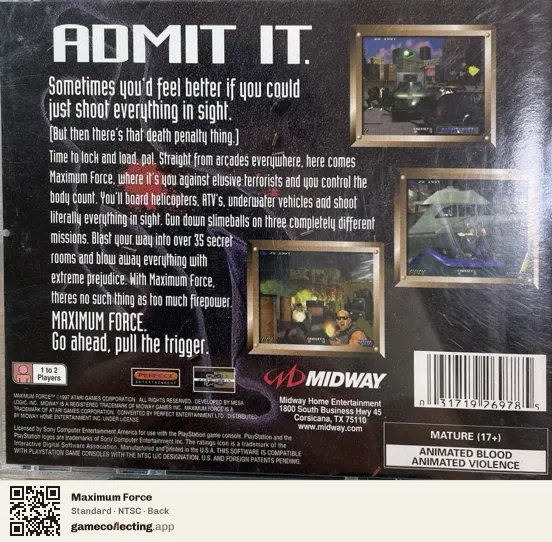 Maximum Force PlayStation, NTSC box back