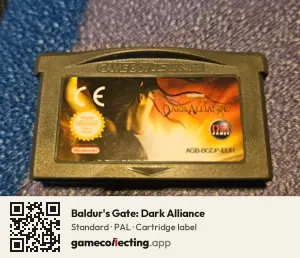 Baldur's Gate: Dark Alliance Game Boy Advance, PAL cartridge label