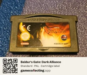 Baldur's Gate: Dark Alliance Game Boy Advance, PAL cartridge label
