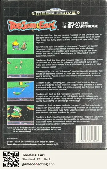 ToeJam & Earl Sega Mega Drive / Genesis, PAL box back