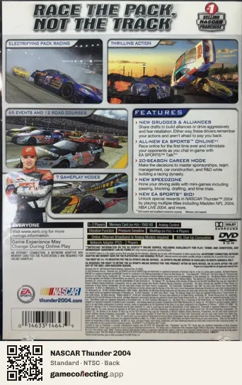 NASCAR Thunder 2004 PlayStation 2, NTSC box back