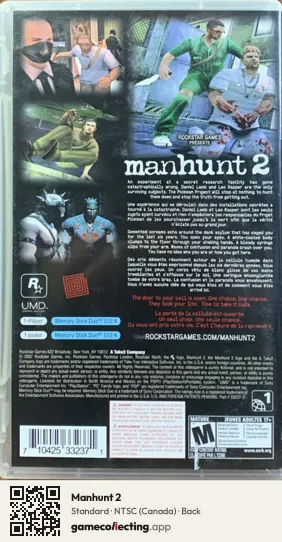 Manhunt 2 PlayStation Portable, Canada box back