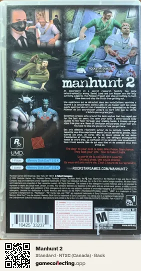 Manhunt 2 PlayStation Portable, Canada box back