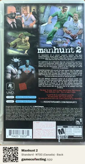 Manhunt 2 PlayStation Portable, Canada box back