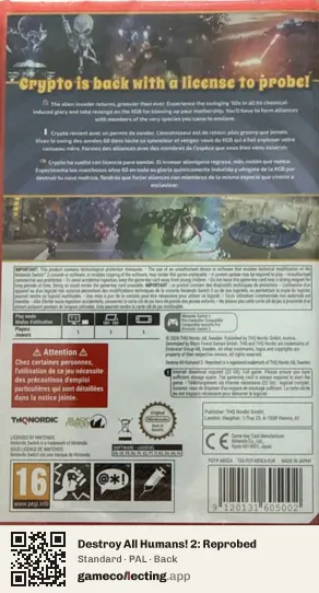 Destroy All Humans! 2: Reprobed Nintendo Switch 2, PAL box back