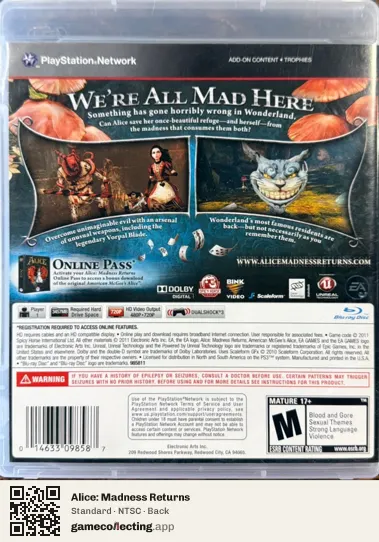 Alice: Madness Returns PlayStation 3, NTSC box back