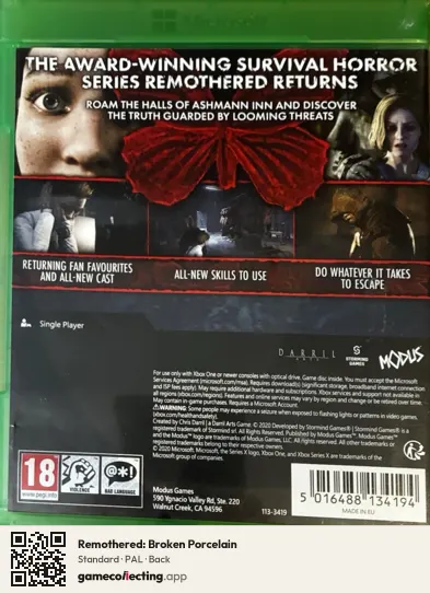 Remothered: Broken Porcelain Xbox One, PAL box back