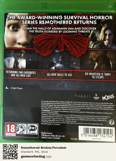 Remothered: Broken Porcelain Xbox One, PAL box back