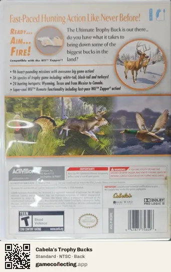 Cabela's Trophy Bucks Nintendo Wii, NTSC box back