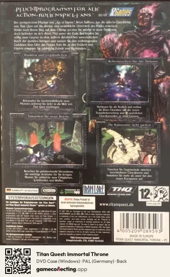 Titan Quest: Immortal Throne Computer, Germany box back