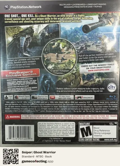 Sniper: Ghost Warrior PlayStation 3, NTSC box back