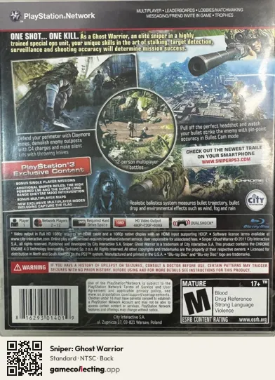 Sniper: Ghost Warrior PlayStation 3, NTSC box back