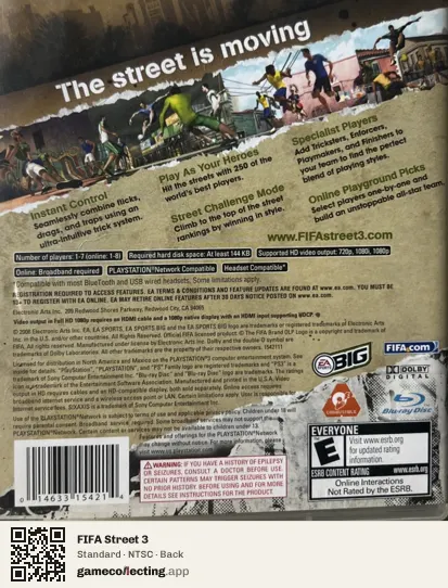FIFA Street 3 PlayStation 3, NTSC box back