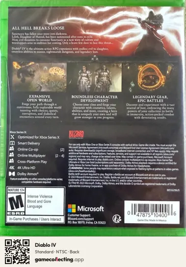 Diablo IV Xbox Series X, NTSC box back