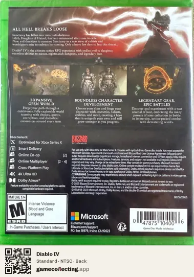 Diablo IV Xbox Series X, NTSC box back