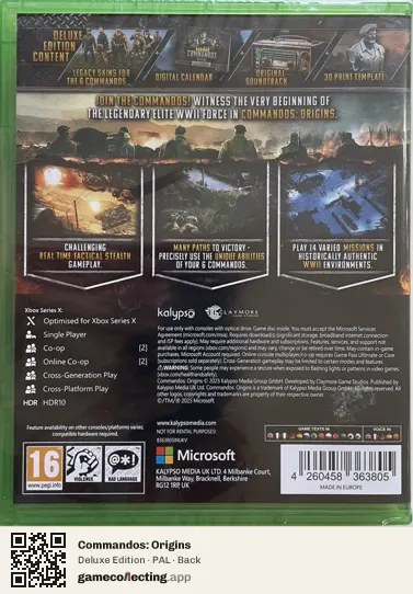 Commandos: Origins Xbox Series X, PAL box back