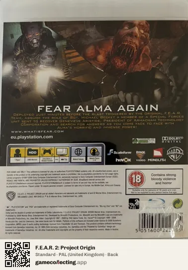 F.E.A.R. 2: Project Origin PlayStation 3, United Kingdom box back
