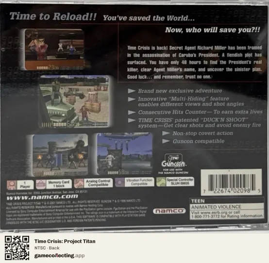 Time Crisis: Project Titan PlayStation, NTSC box back