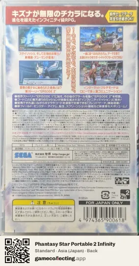 Phantasy Star Portable 2 Infinity PlayStation Portable, Japan box back