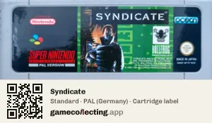Syndicate Super Nintendo Entertainment System, PAL cartridge label