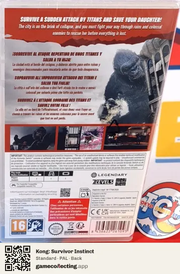 Kong: Survivor Instinct Nintendo Switch, PAL box back