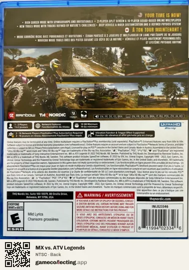MX vs. ATV Legends PlayStation 5, NTSC box back