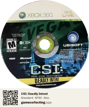 CSI: Deadly Intent Xbox 360, NTSC disc