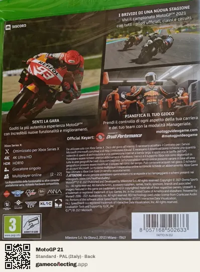 MotoGP 21 Xbox Series X, Italy box back