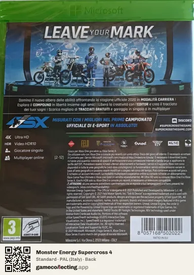 Monster Energy Supercross 4 Xbox One, Italy box back
