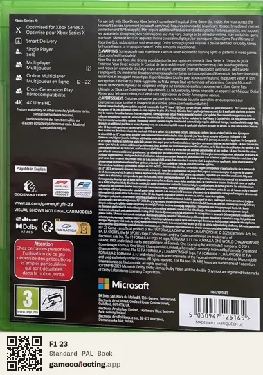F1 23 Xbox Series X, PAL box back