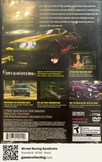 Street Racing Syndicate PlayStation 2, NTSC box back