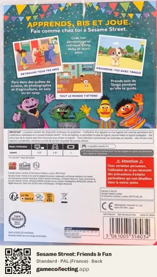 Sesame Street: Friends & Fun Nintendo Switch, France box back