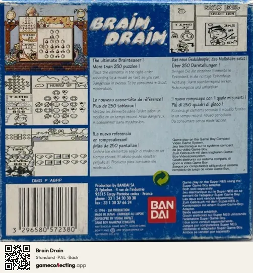 Brain Drain Game Boy, PAL box back