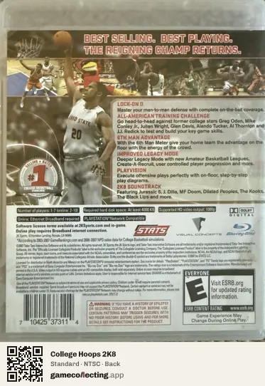 College Hoops 2K8 PlayStation 3, NTSC box back