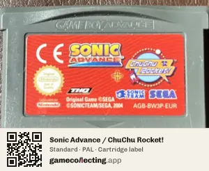 Sonic Advance / ChuChu Rocket! Game Boy Advance, PAL cartridge label