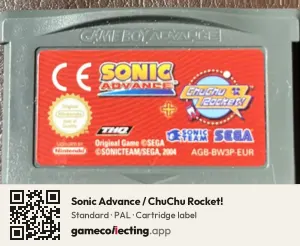 Sonic Advance / ChuChu Rocket! Game Boy Advance, PAL cartridge label